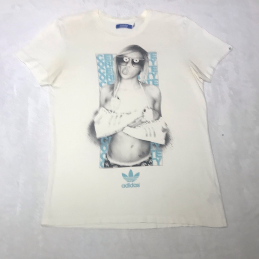 Adidas White Graphic Tee with Blue Logo